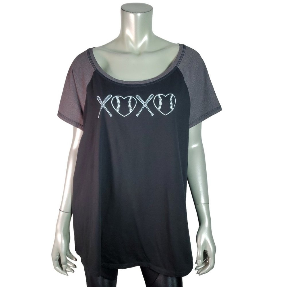 Torrid Baseball Tee Plus Size 1X Stretch Short Sleeve‎ Casual Pullover Black